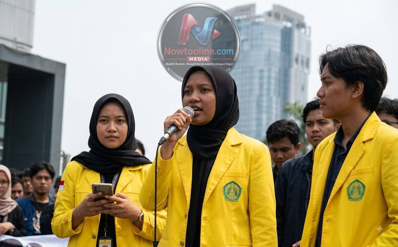 BEM UI menyampaikan delapan tuntutan saat berada di depan UOB, Jakarta, Selasa (18/8/2026), Foto : Redaksi)