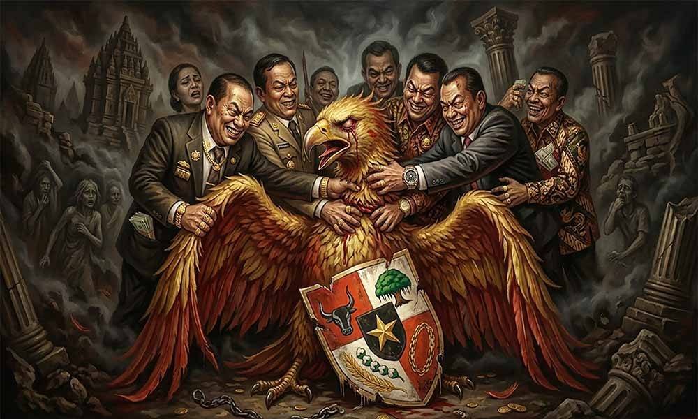 Ilustrasi lambang negara Garuda Pancasila dilumat penguasa (Foto : Wilson Lalengke)